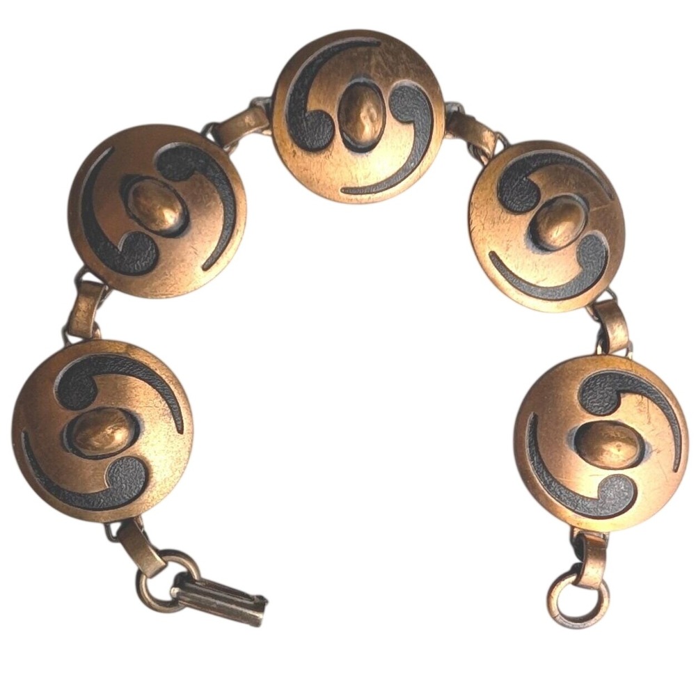 Renoir Vintage Copper Modernist Link Bracelet Swirl Design Mid Century Modern